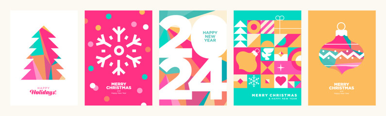 Merry Christmas and Happy New Year 2024 greeting cards. Vector illustration concepts for background, greeting card, party invitation card, website banner, social media banner, marketing material. - obrazy, fototapety, plakaty