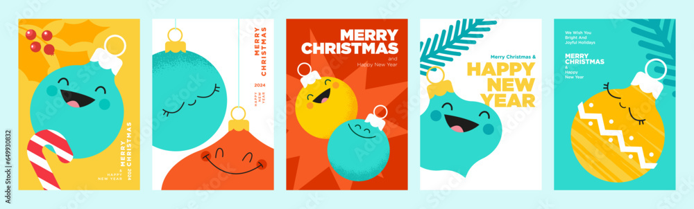 Wall mural Set of Christmas and New Year greeting cards. Vector illustration concepts for graphic and web design, social media banner, marketing material. - Wall murals