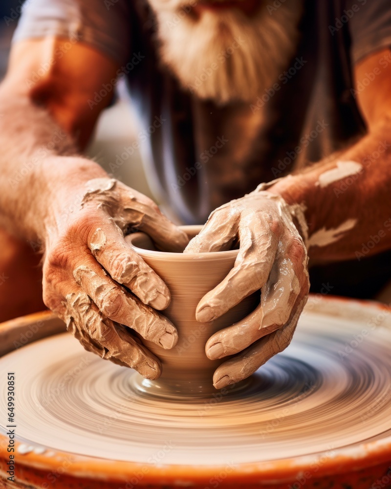 Aufkleber a skilled man is using a potter's wheel to create a beautiful bowl. this image can be used to depict