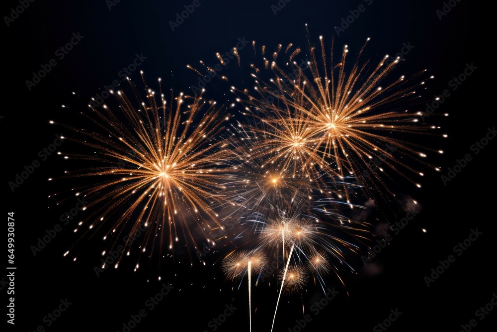 Poster A vibrant display of fireworks illuminating the night sky. Perfect for celebrating special occasions and adding a festive touch to any project.