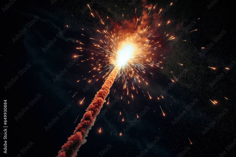 Aufkleber a stunning image of a jet flying through the air with a beautiful firework display in the background