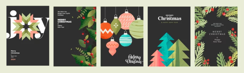 Fotobehang Merry Christmas and Happy New Year greeting card template. Vector illustrations for background, greeting card, party invitation card, website banner, social media banner, marketing material. © PureSolution