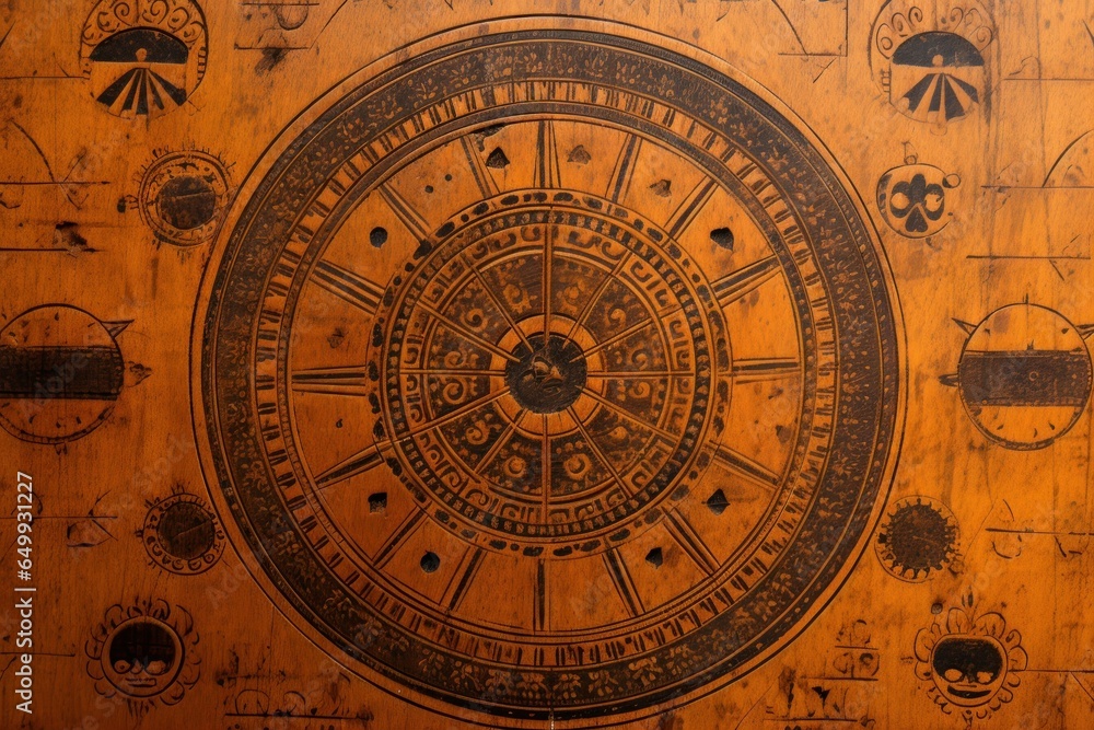 Poster a wooden table with a clock placed on it. perfect for adding a rustic touch to any room or office sp