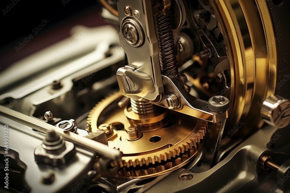 Aufkleber A close-up view of a clock mechanism with intricate gears. This image can be used to depict time, precision, mechanics, engineering, or vintage themes.