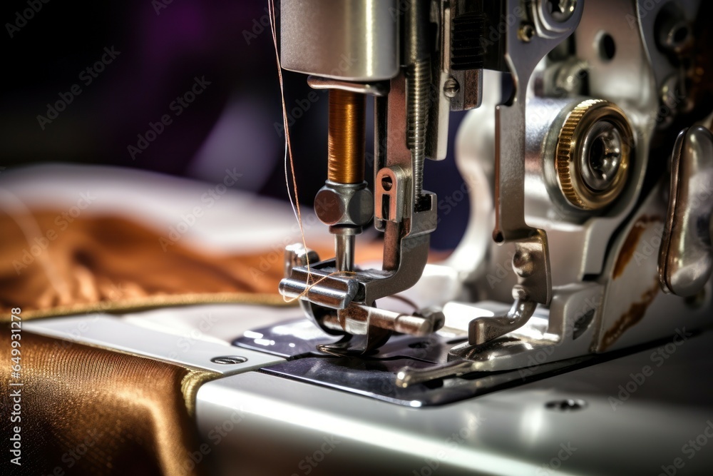 Poster a detailed close-up shot of a sewing machine placed on a table. this image can be used to depict var