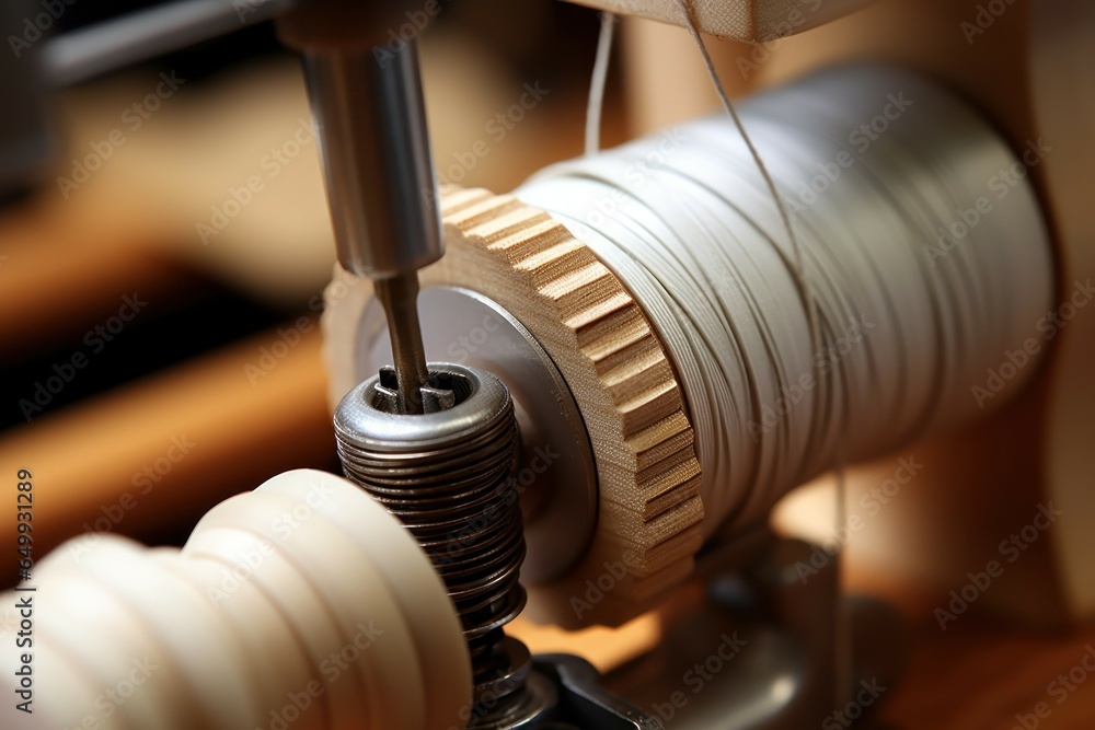 Aufkleber A detailed view of a machine placed on a table. This image can be used to depict technology, manufacturing, or workplace concepts.