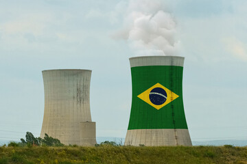 The Brazilian flag is depicted on the cooling tower of the nuclear power plant