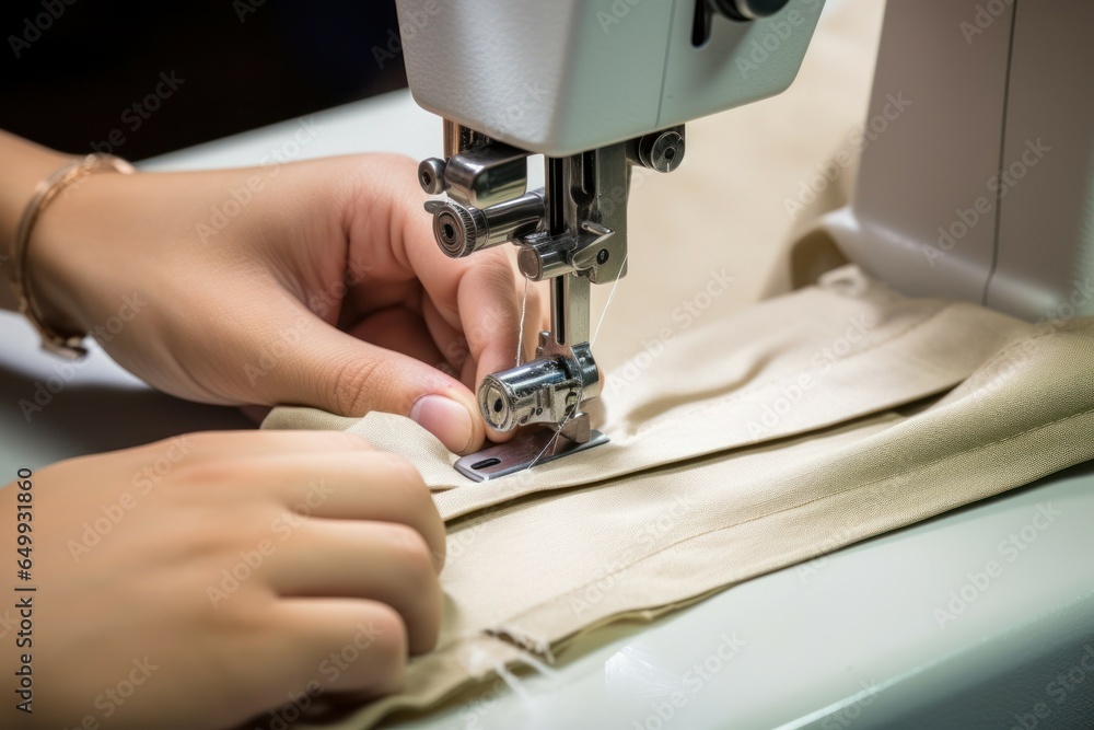 Poster a person is working on a sewing machine. this image can be used to represent the art of sewing and c