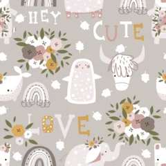 Fotobehang Naadloze herfst Boho animals seamless pattern  © Tselinka777