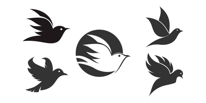 Set flying bird logo design with creative concept Premium Vector