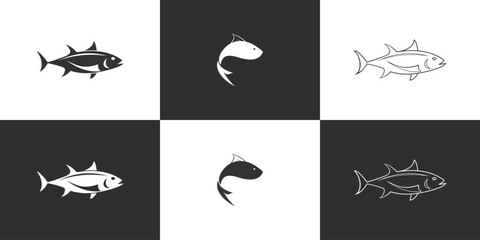 Set fish logo design with creative concept Premium Vector