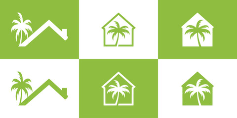 Set palm logo design with creative concept Premium Vector