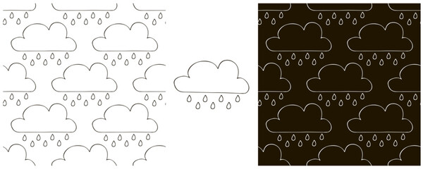 Monochrome Illustration in hand draw style. Set Seamless pattern and print. Can be used for fabric, packaging, wrapping paper and etc