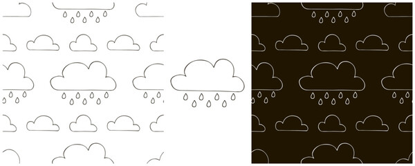 Monochrome Illustration in hand draw style. Set Seamless pattern and print. Can be used for fabric, packaging, wrapping paper and etc