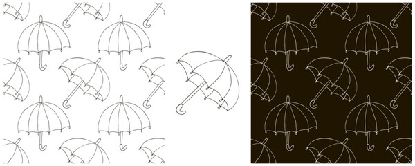 Monochrome Illustration in hand draw style. Set Seamless pattern and print. Can be used for fabric, packaging, wrapping paper and etc