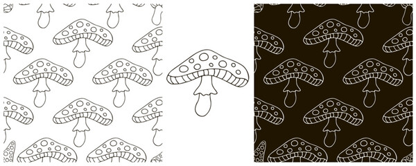 Monochrome Illustration in hand draw style. Set Seamless pattern and print. Can be used for fabric, packaging, wrapping paper and etc