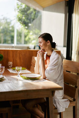 Sitting women adult female person restaurant lifestyle pretty young table beauty