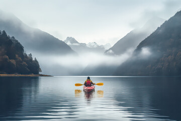 Kayaking on a mountain lake