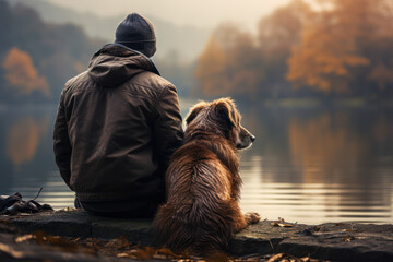 An isolated individual finding solace in a pet dog's company, highlighting the role of animal...