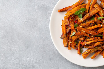Sweet potato fries homemade roasted in the oven