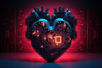 Innovative Heart of chips and circuits. Cyberpunk heart. Generate Ai