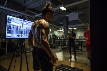 Fototapeta premium A person documents a physical therapy session, capturing the dedication and perseverance required to regain strength and mobility after an injury or illness. Generative Ai.