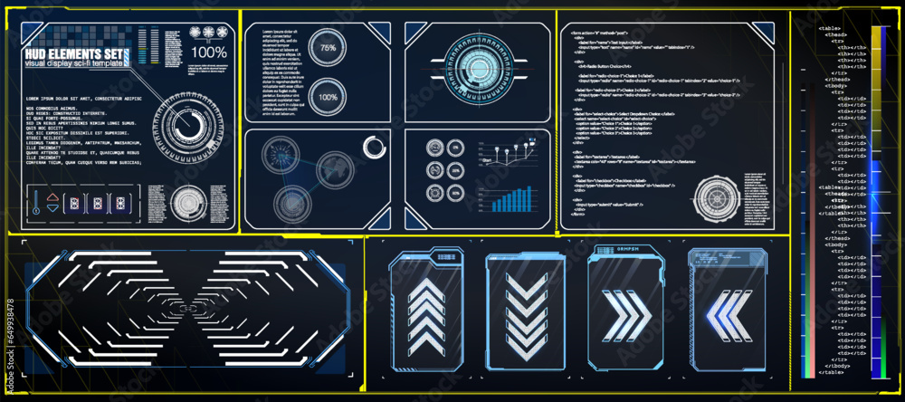 Poster retrofuturistic digital set 80s and 90s interface elements. trendy 2023 shapes with futuristic hud i