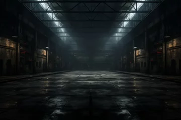 Foto auf Acrylglas Dark empty warehouse. Hall inside floor. Generate Ai © juliars