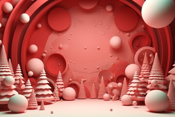 Red and pastel Christmas concept, 3d render wallpaper.
