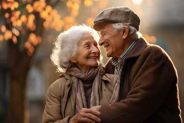Elderly happy couple in the sun.