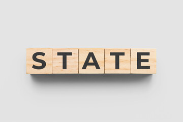 State wooden cubes on grey background