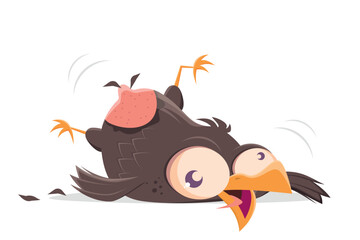 funny cartoon bird lying on the ground