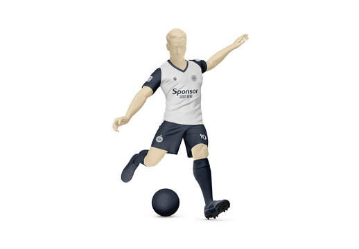 Men's Full Soccer Kit in Action Mockup - V Neck - Half Side View