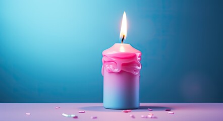 świeczka w mufince urodzinowa paląca sie w dniu urodzin - obrazy, fototapety, plakaty
