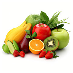 fotografía profesional grupo de frutas y verduras frescas sobre fondo blanco