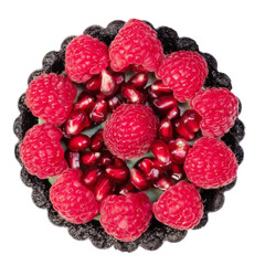 fresh raspberry tart isolated on a white background