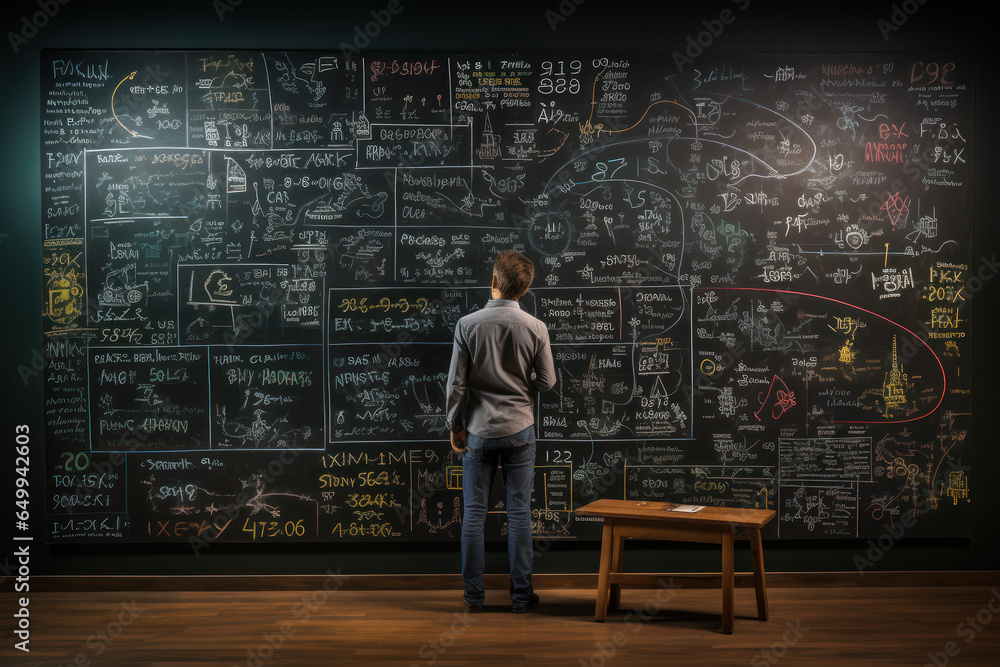 Poster a female mathematician explaining complex equations on a chalkboard, unraveling mathematical mysteri