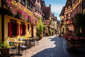 Historic district in Colmar, a picturesque town in Alsace, France. Generative AI