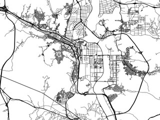 Obraz premium Vector road map of the city of Gumi in the South Korea with black roads on a white background.