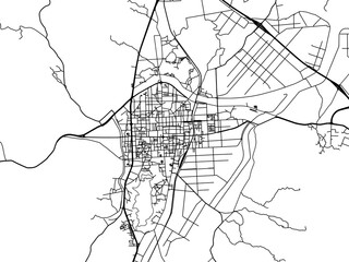 Vector road map of the city of  Sangju in the South Korea with black roads on a white background.