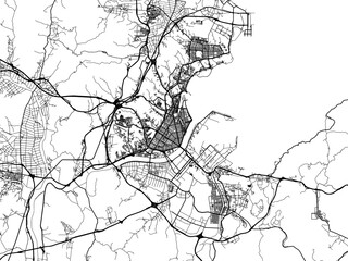 Vector road map of the city of  Pohang in the South Korea with black roads on a white background.