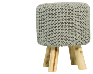 Banqueta para pés pufes com pernas, banqueta redonda com suporte de madeira estofada - banqueta acolchoada com capa de crochê de cor cinza. 