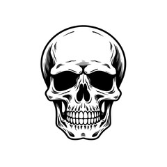 Hand-drawn skull doodle icon on white background
