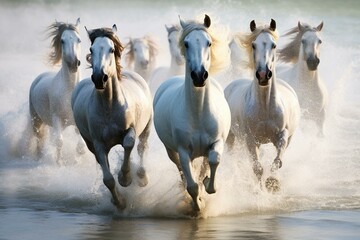 horses running in water. Generative AI