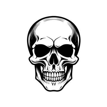 Hand-drawn skull doodle icon on white background