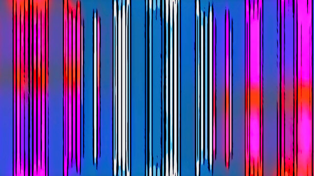 Multicolor parallel stripes move perpendicularly. Motion. Vertical bright flowing lines all over the screen.