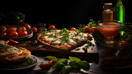 Obraz na płótnie Canvas Margherita pizza is the most famous in the world, tomato, mozzarella and basil