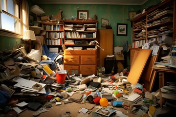 Cluttered home chaos. Generative AI