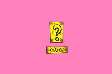 Paper quiz card with question mark on pink background
