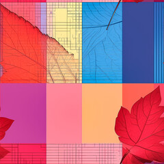 Abstract geometric seamless pattern with red autumn leaf.